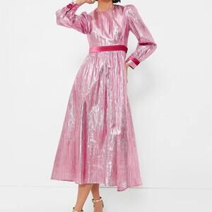 Pink Metallic Plisse Eloise Midi Dress